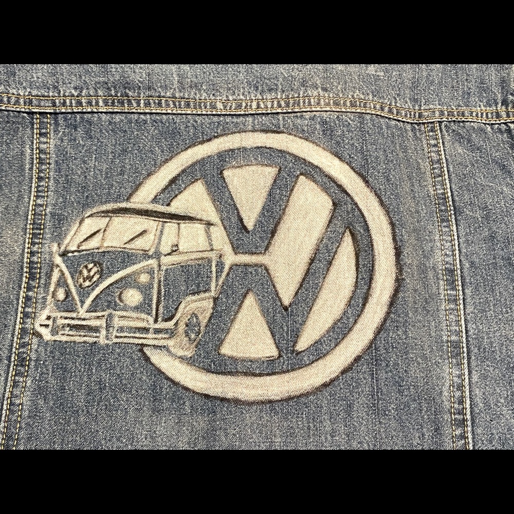 Custom handmade Volkswagen Denim trucker style Jean Jacket vw bus hippie van